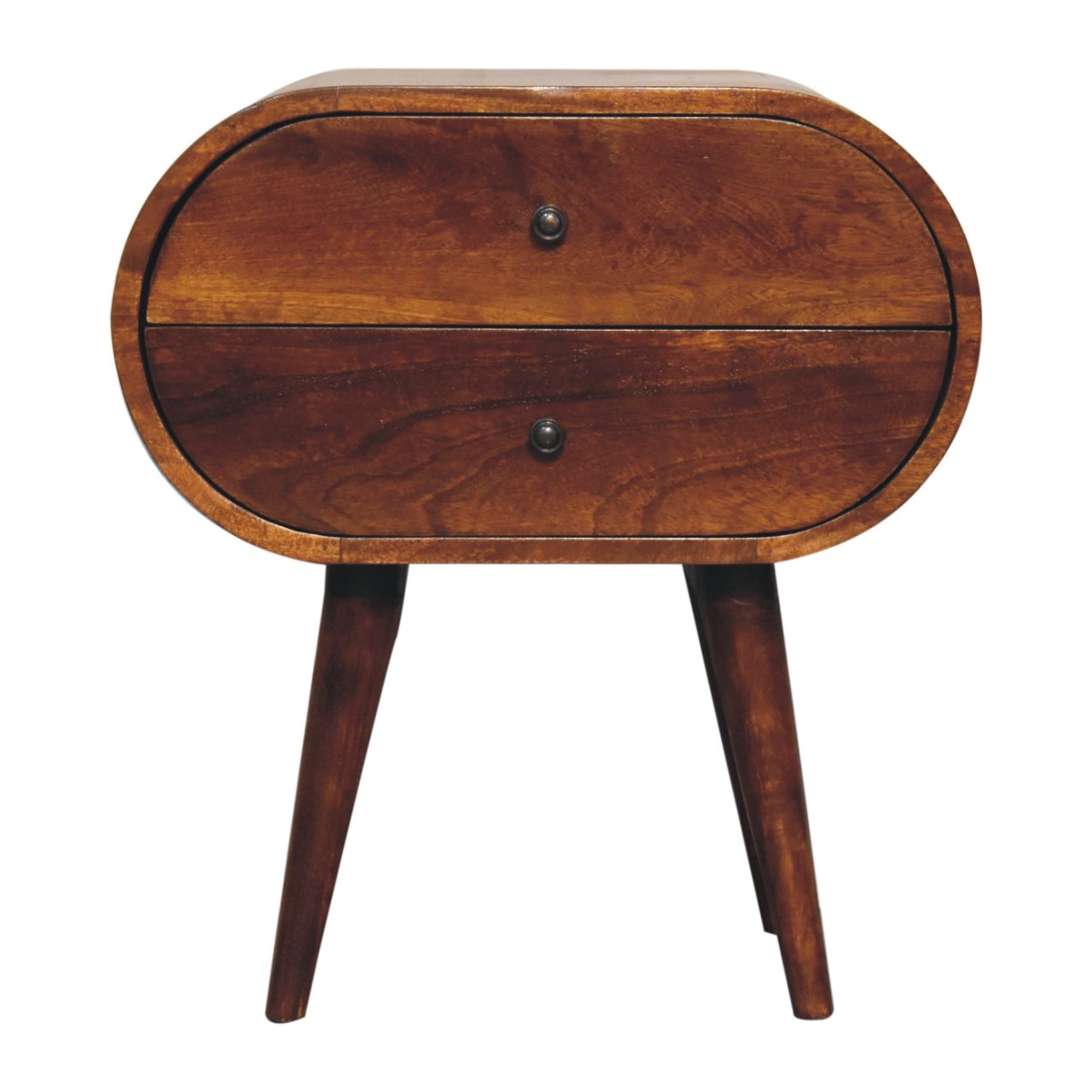 Solid Mango Wood Chestnut Finished 2 Drawer Large Rounded Bedside - Image 2