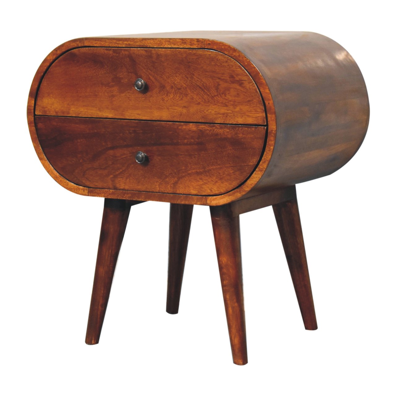 Solid Mango Wood Chestnut Finished 2 Drawer Large Rounded Bedside - Image 3
