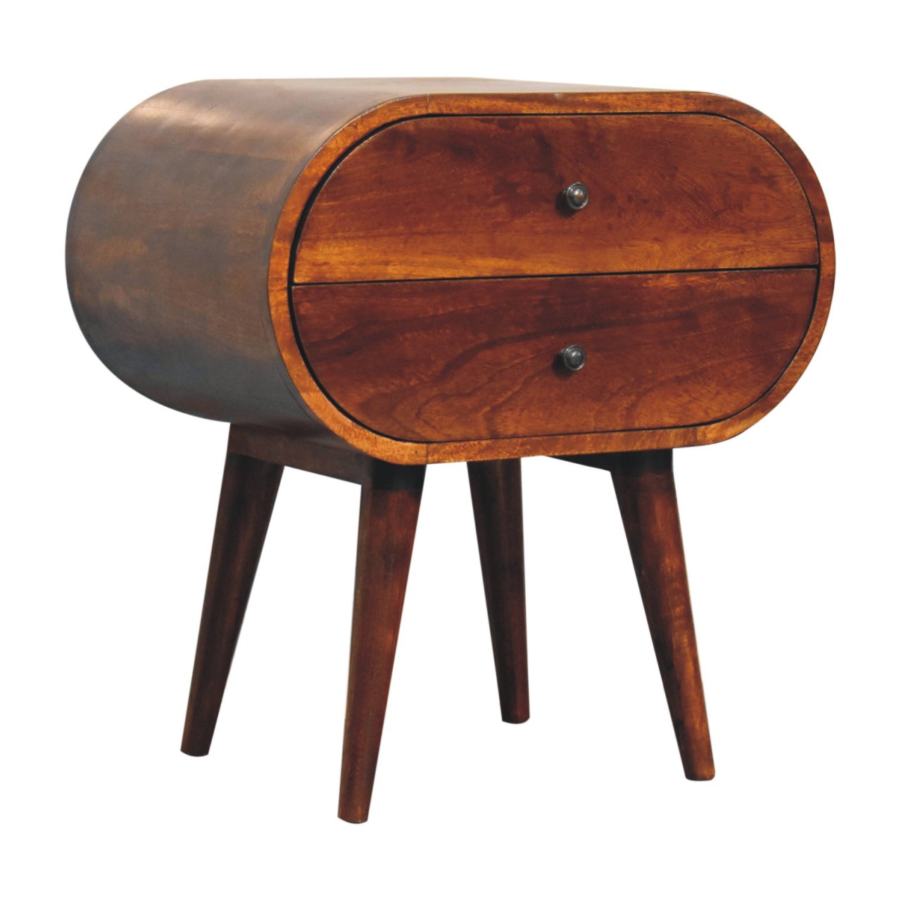Solid Mango Wood Chestnut Finished 2 Drawer Large Rounded Bedside - Image 4