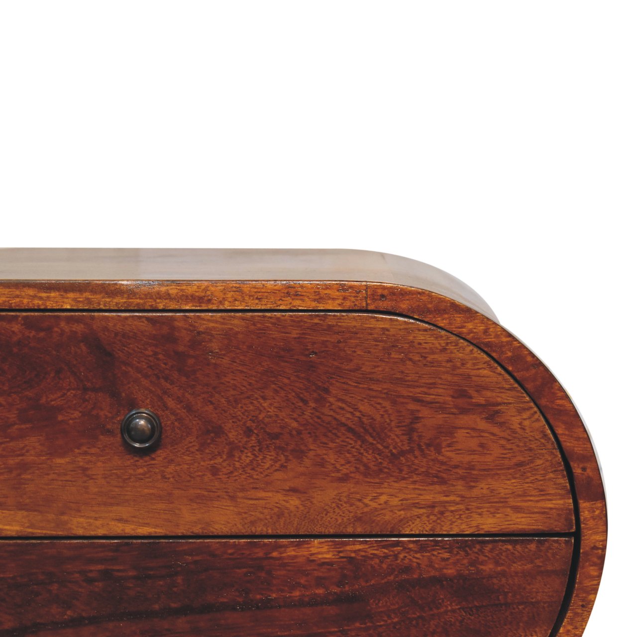Solid Mango Wood Chestnut Finished 2 Drawer Large Rounded Bedside - Image 5