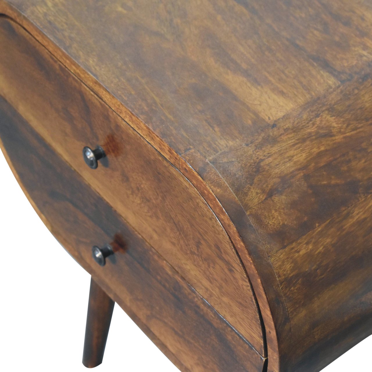 Solid Mango Wood Chestnut Finished 2 Drawer Large Rounded Bedside - Image 6