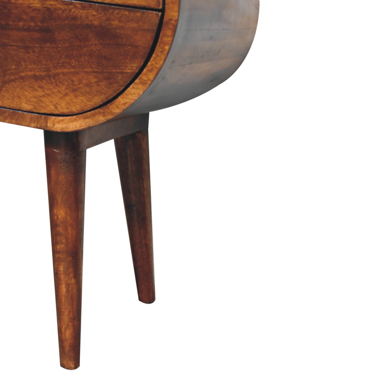 Solid Mango Wood Chestnut Finished 2 Drawer Large Rounded Bedside - Image 8