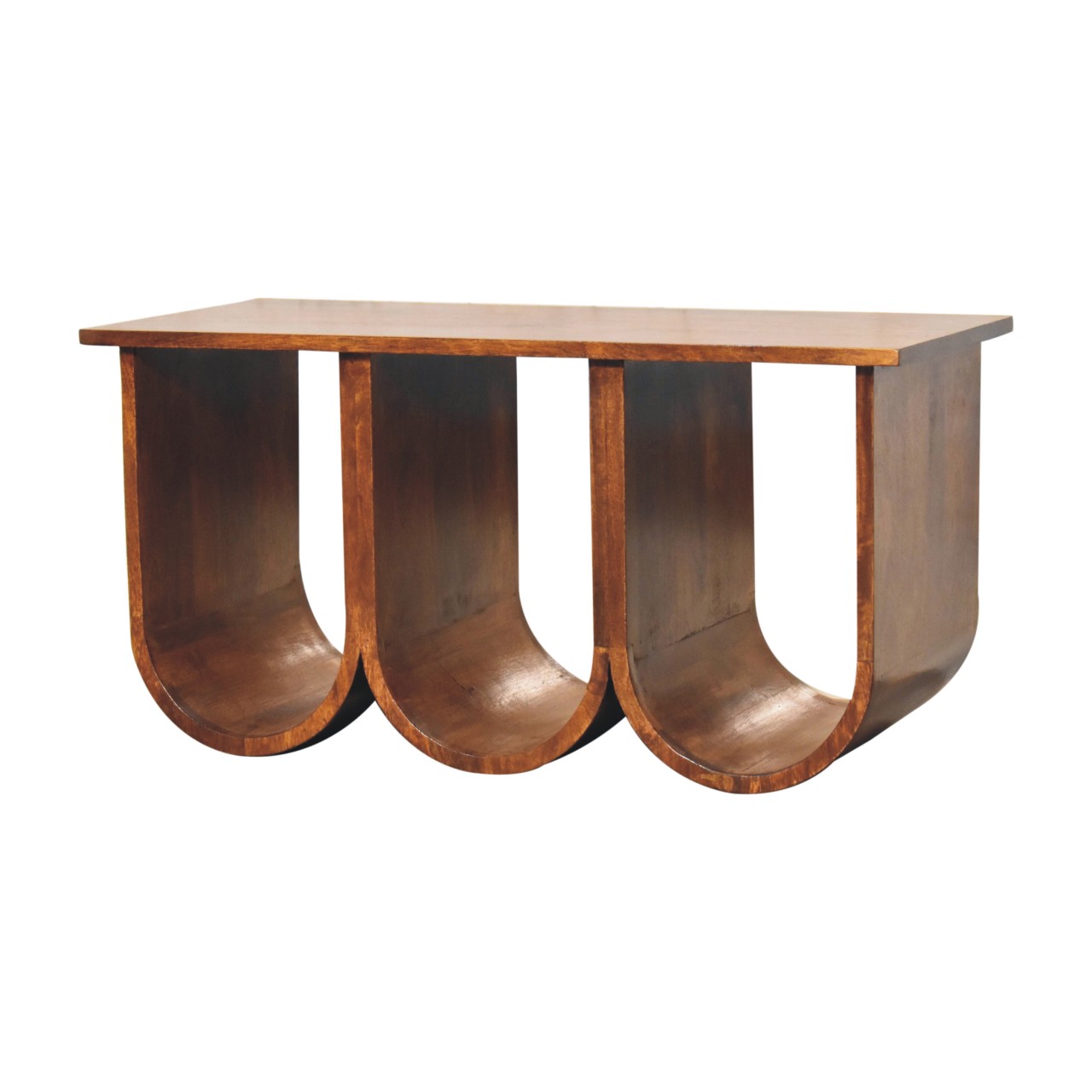 Solid Mango Wood Chestnut Finished Mango Wood Open Triple Coffee Table - Image 3