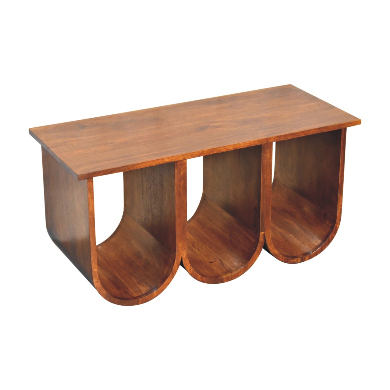 Solid Mango Wood Chestnut Finished Mango Wood Open Triple Coffee Table - Image 4