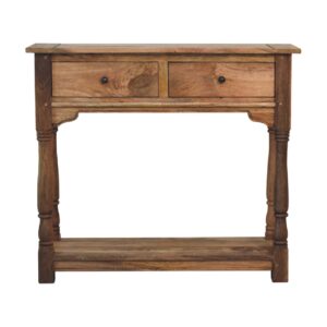 Solid Mango Wood Oak Finished Granary 2 Drawer Console Table
