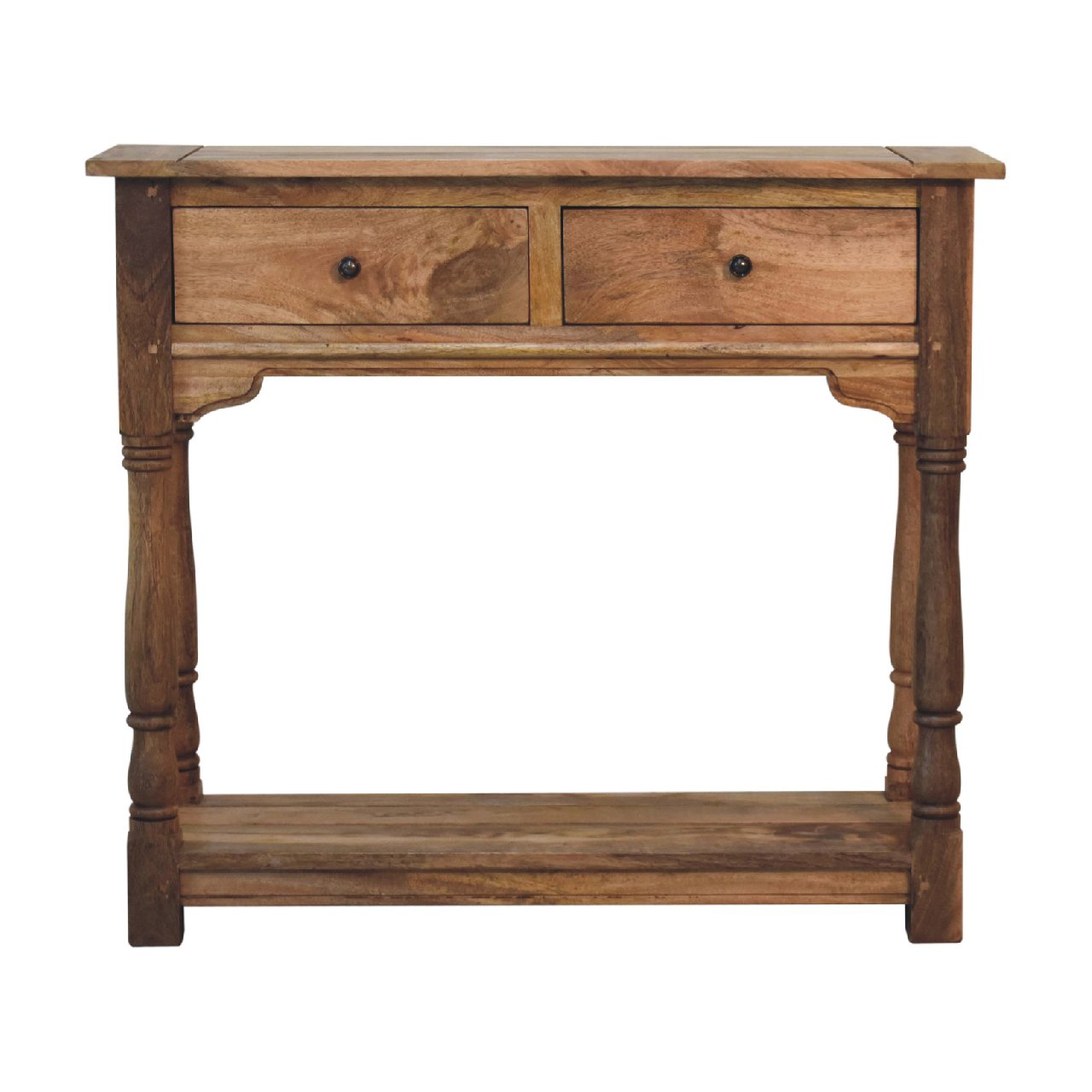 Solid Mango Wood Oak Finished Granary 2 Drawer Console Table