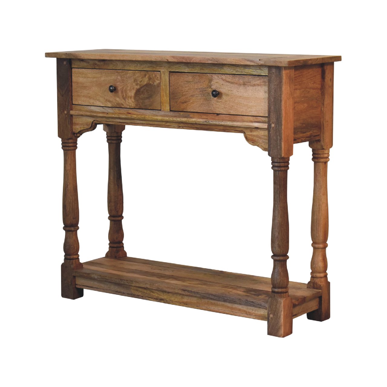 Solid Mango Wood Oak Finished Granary 2 Drawer Console Table - Image 2