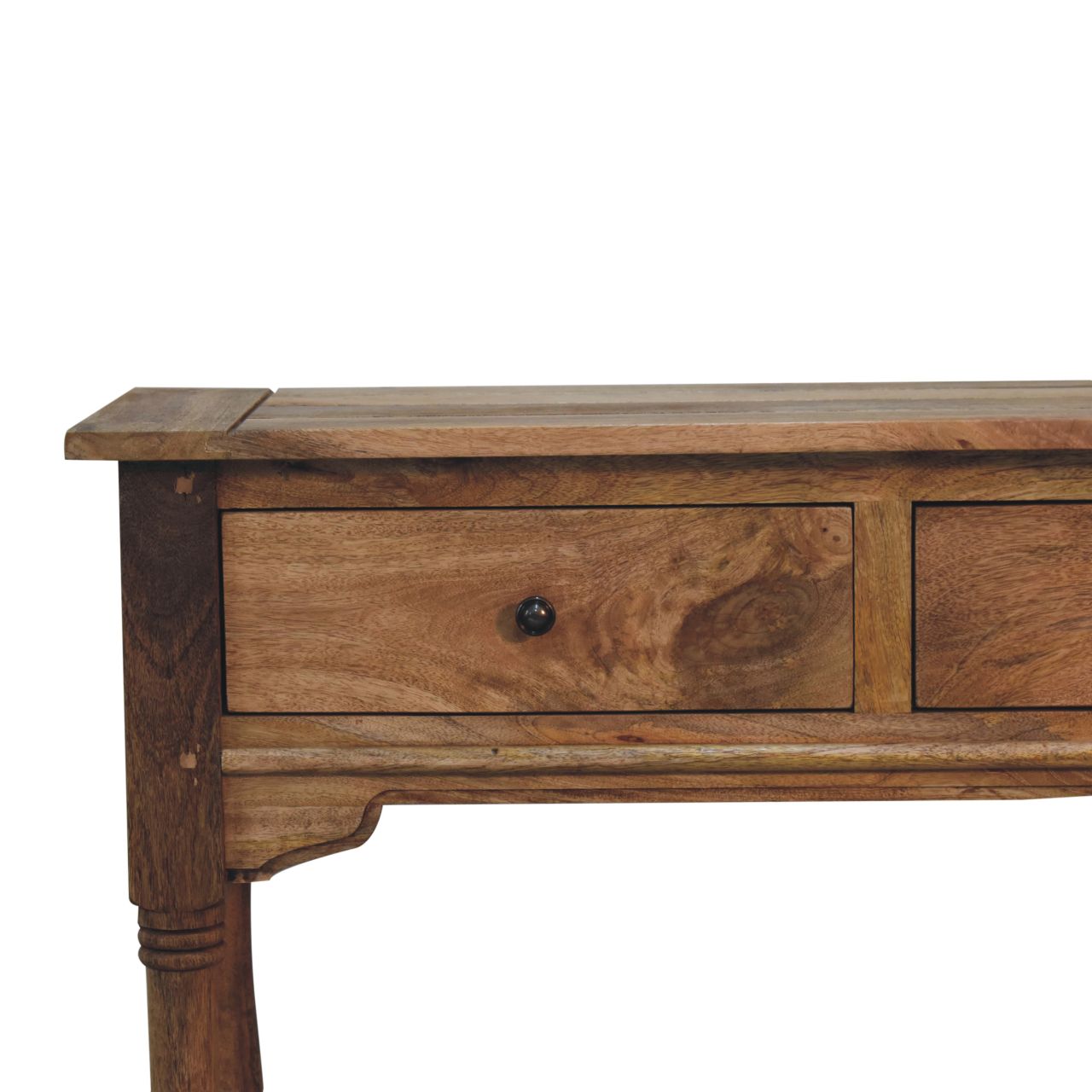 Solid Mango Wood Oak Finished Granary 2 Drawer Console Table - Image 4