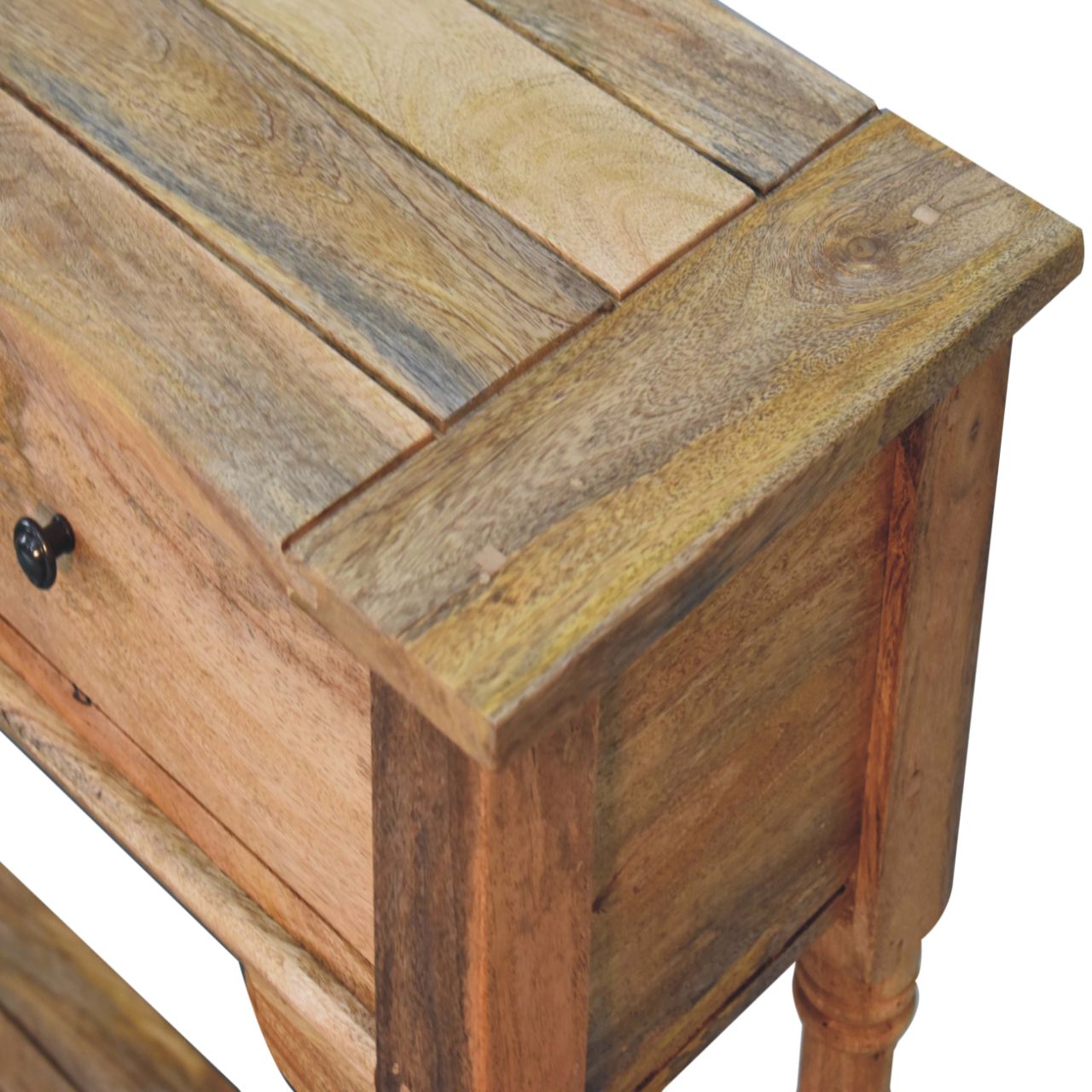 Solid Mango Wood Oak Finished Granary 2 Drawer Console Table - Image 5