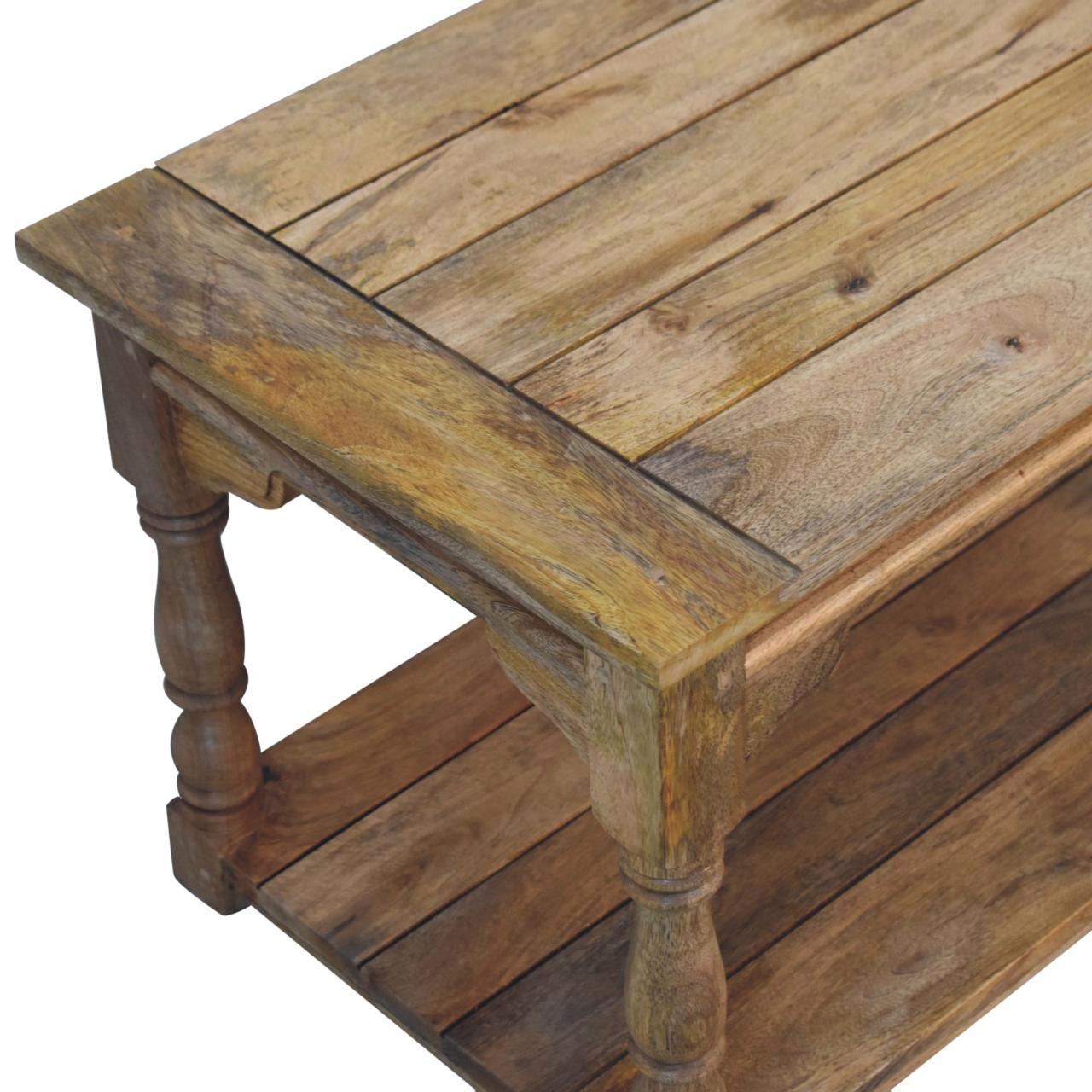 Solid Mango Wood Oak Finished Granary Coffee Table - Image 5