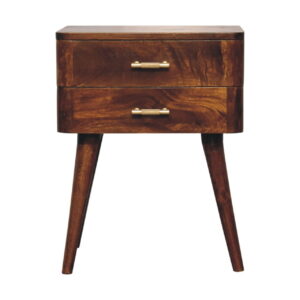 Solid Mango Chestnut Finished 2 Drawer T Bar Bedside