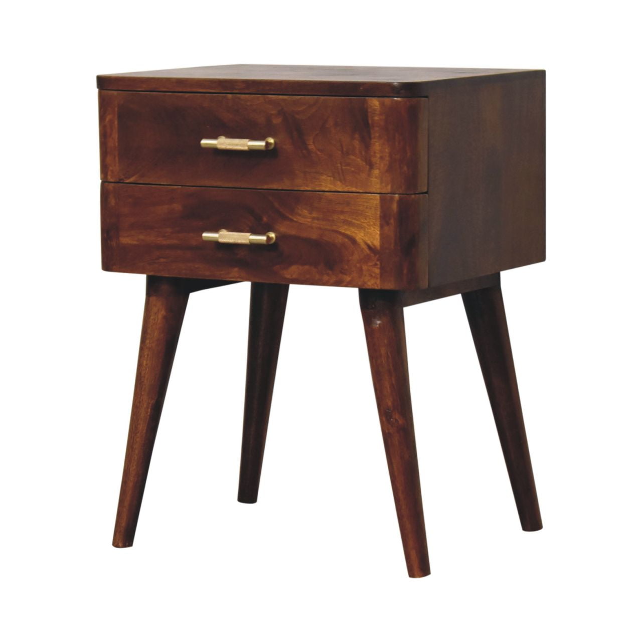Solid Mango Chestnut Finished 2 Drawer T Bar Bedside - Image 3