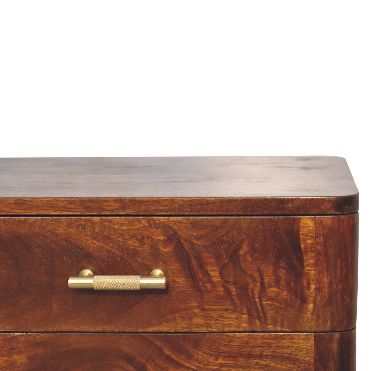 Solid Mango Chestnut Finished 2 Drawer T Bar Bedside - Image 4