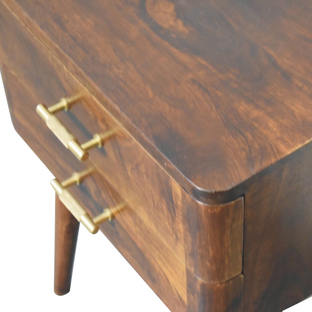 Solid Mango Chestnut Finished 2 Drawer T Bar Bedside - Image 5
