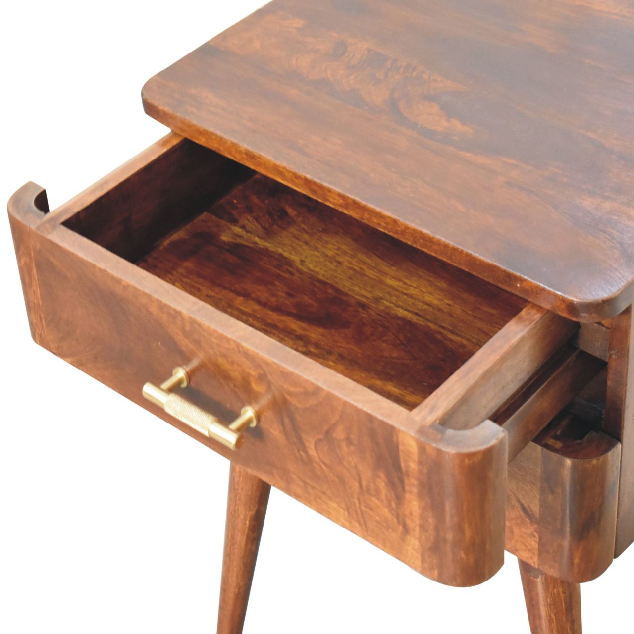 Solid Mango Chestnut Finished 2 Drawer T Bar Bedside - Image 6