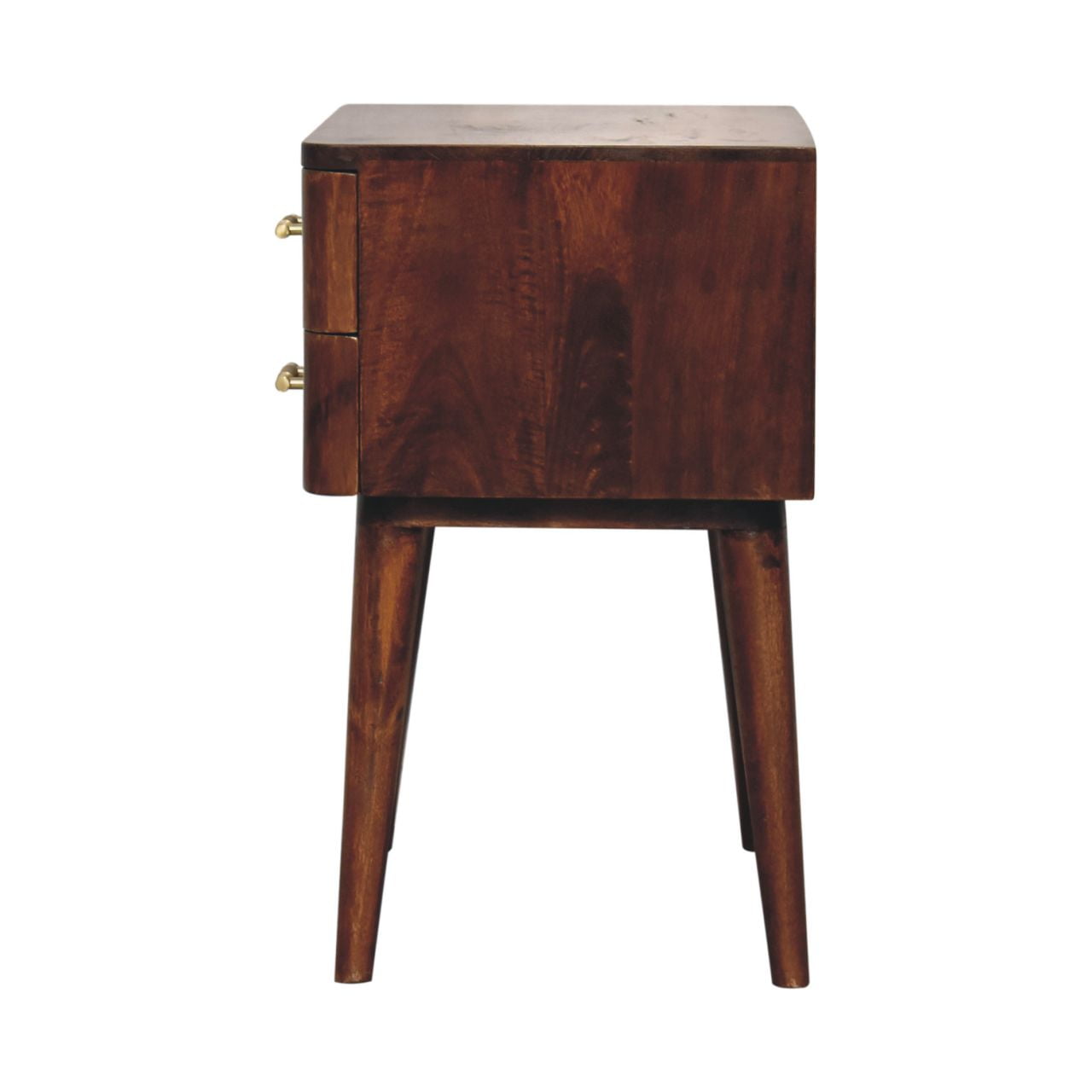 Solid Mango Chestnut Finished 2 Drawer T Bar Bedside - Image 8