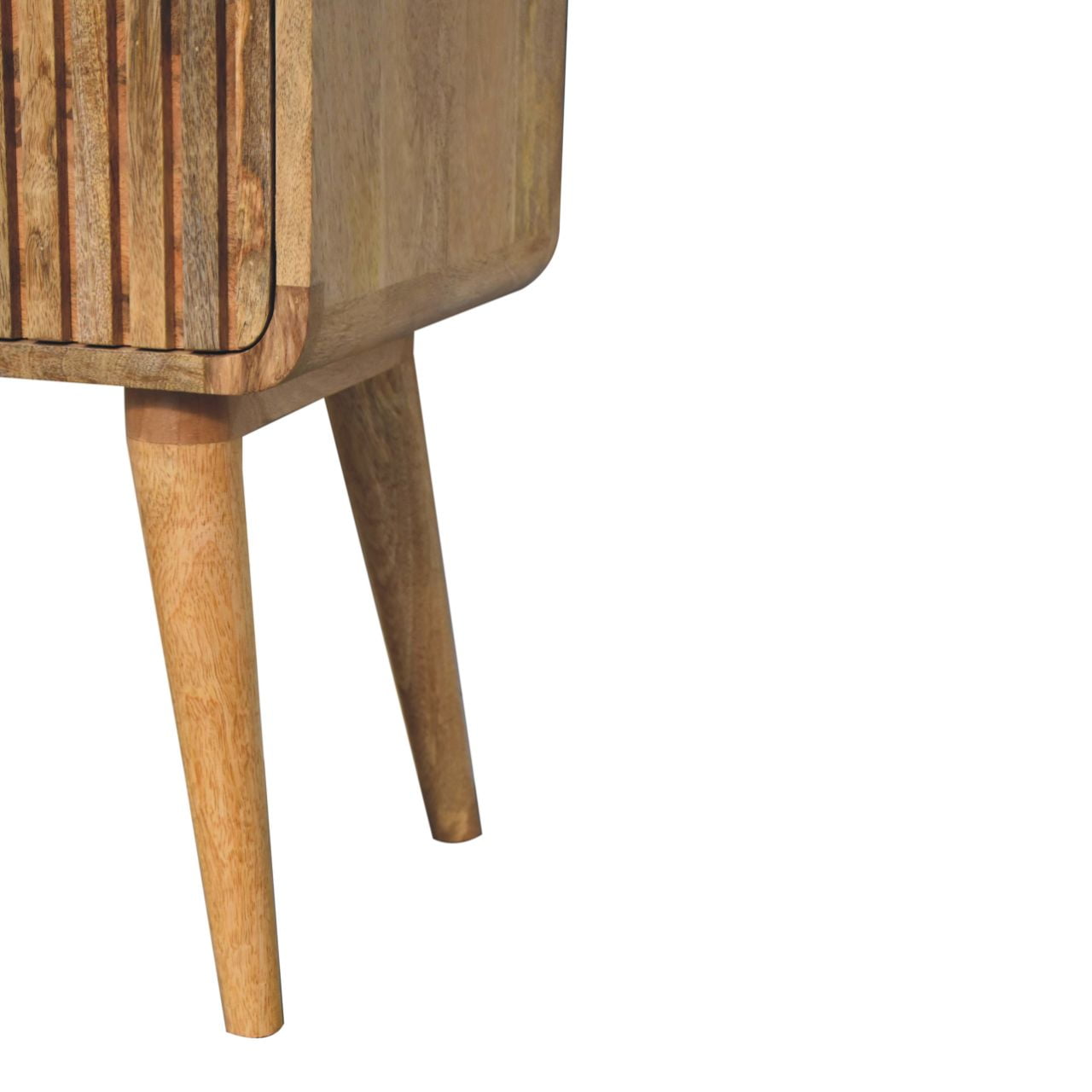 Solid Mango Wood Oak Finished 2 Drawer T-bar Ridged Pattern Bedside - Image 7