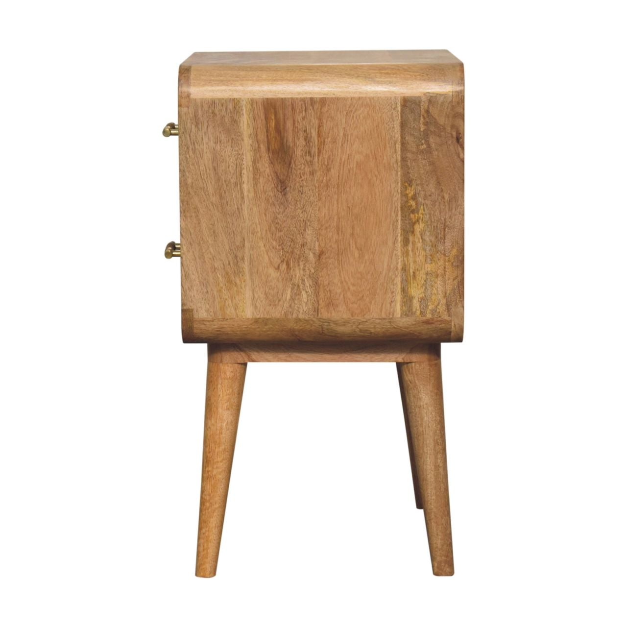 Solid Mango Wood Oak Finished 2 Drawer T-bar Ridged Pattern Bedside - Image 8