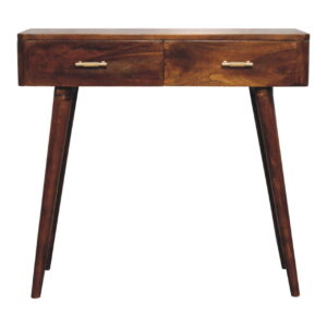 Solid Mango Wood Chestnut Finished 2 Drawer T-Bar Console Table