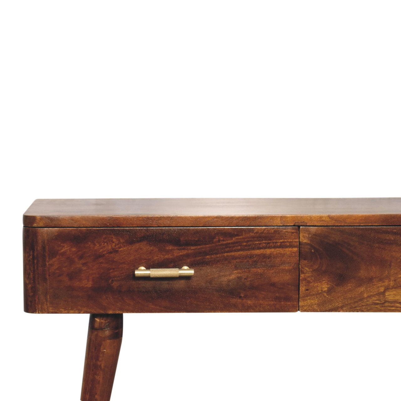 Solid Mango Wood Chestnut Finished 2 Drawer T-Bar Console Table - Image 4