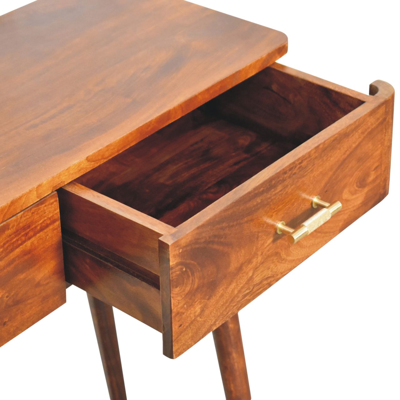 Solid Mango Wood Chestnut Finished 2 Drawer T-Bar Console Table - Image 6