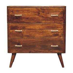 Solid Mango Wood Chestnut Finished 3 Drawer T-Bar Chest