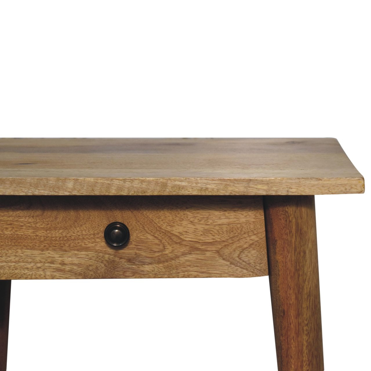 Solid Mango Wood Oak Finished 1 Drawer with Rattan Shelf End Table - Image 4
