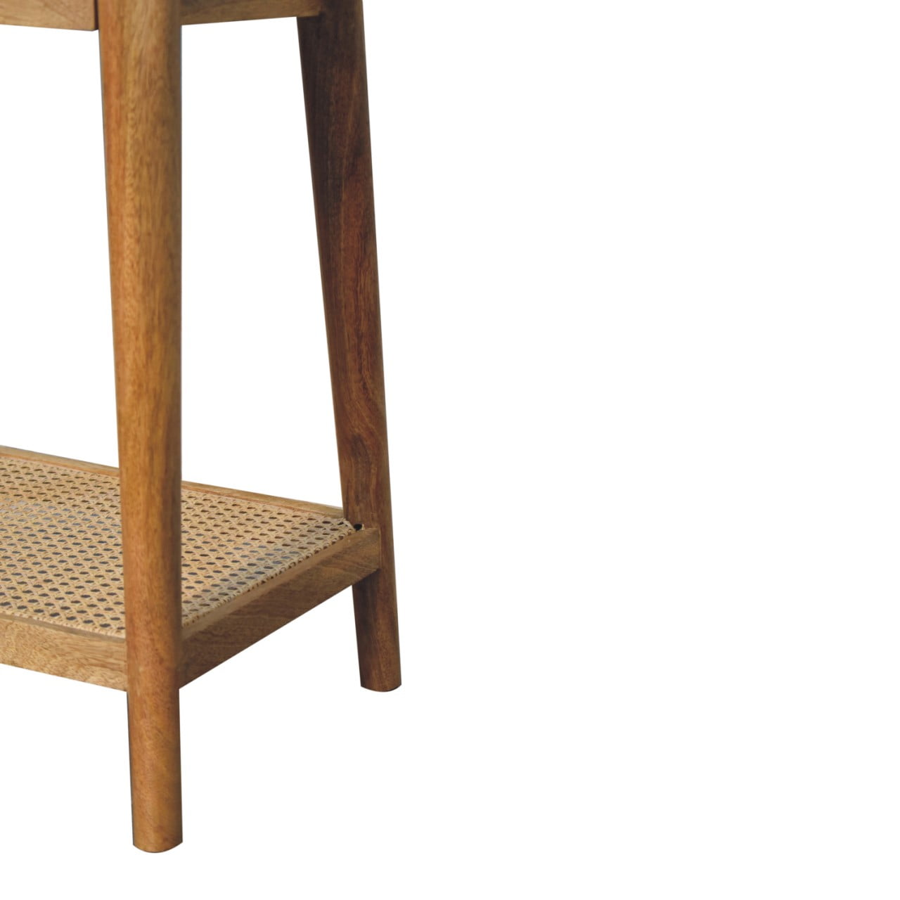 Solid Mango Wood Oak Finished 1 Drawer with Rattan Shelf End Table - Image 7