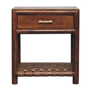 Solid Mango Wood Solid Chestnut Finished 1 Drawer Woven Shelf 1 Nightstand