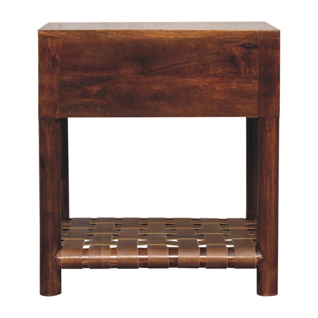 Solid Mango Wood Solid Chestnut Finished 1 Drawer Woven Shelf 1 Nightstand - Image 10