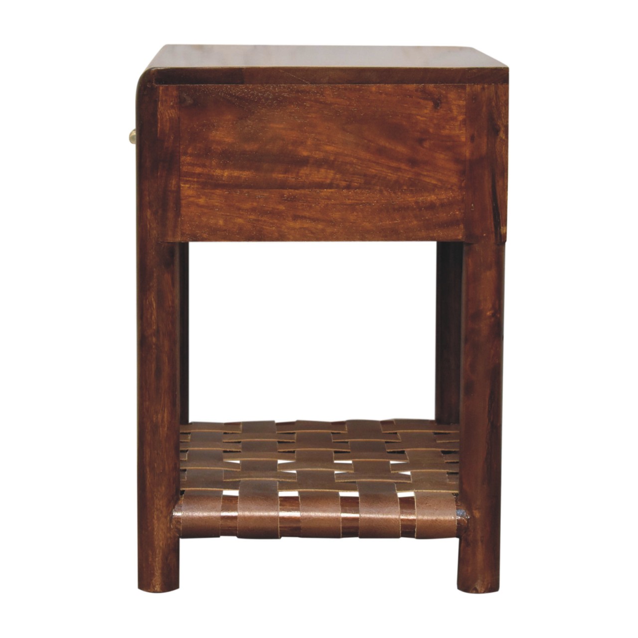 Solid Mango Wood Solid Chestnut Finished 1 Drawer Woven Shelf 1 Nightstand - Image 9