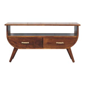 Solid Mango Wood Solid Chestnut Finished 2 Drawer Media Unit