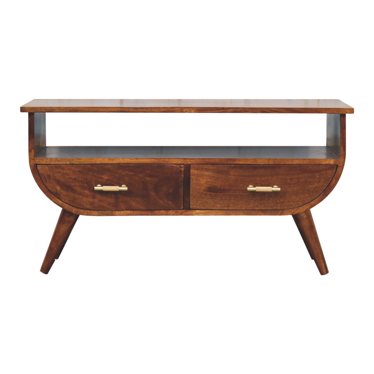 Solid Mango Wood Solid Chestnut Finished 2 Drawer Media Unit