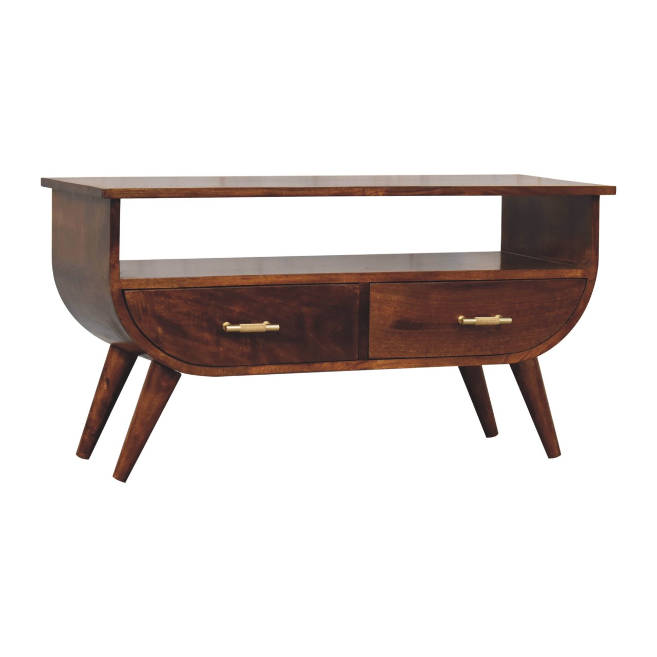Solid Mango Wood Solid Chestnut Finished 2 Drawer Media Unit - Image 2