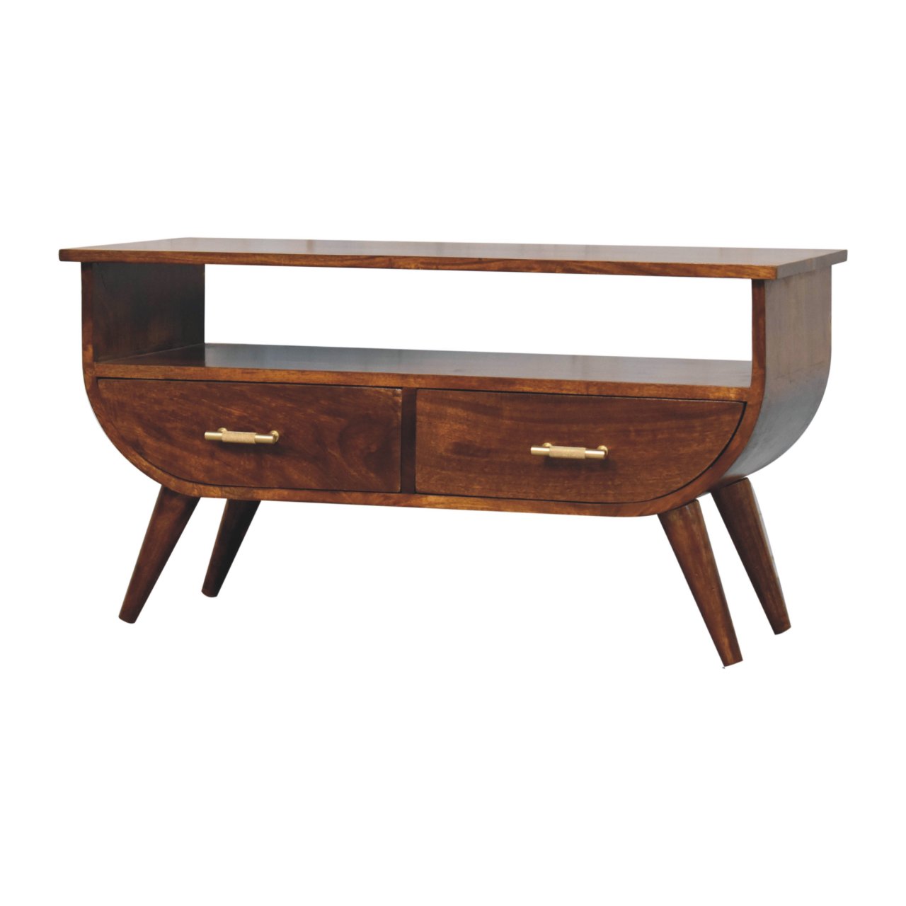 Solid Mango Wood Solid Chestnut Finished 2 Drawer Media Unit - Image 3