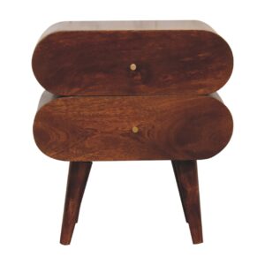 Solid Mango Wood Chestnut Finished 2 Drawer Bubble Bedside