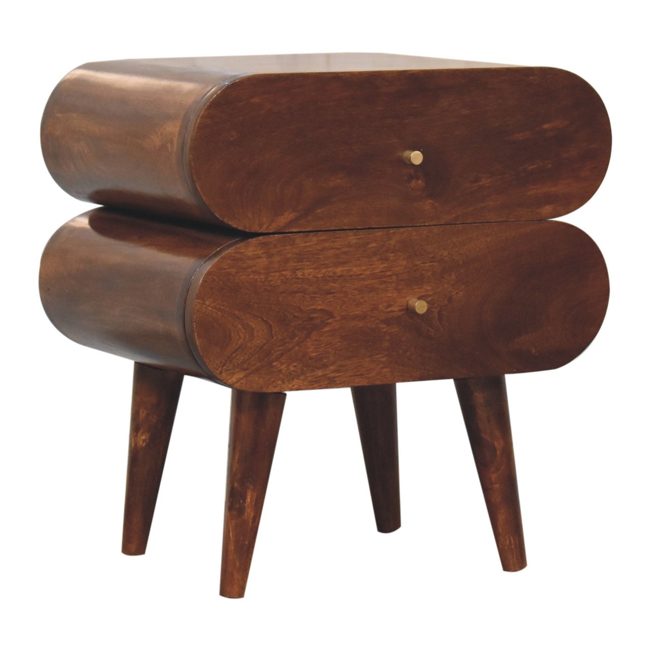 Solid Mango Wood Chestnut Finished 2 Drawer Bubble Bedside - Image 2