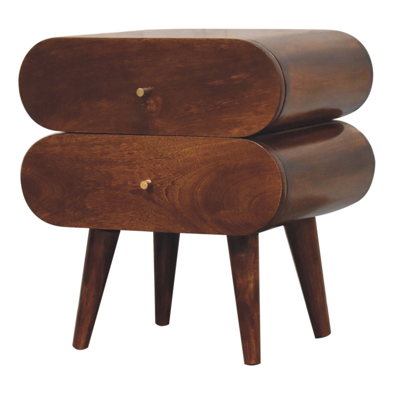 Solid Mango Wood Chestnut Finished 2 Drawer Bubble Bedside - Image 3