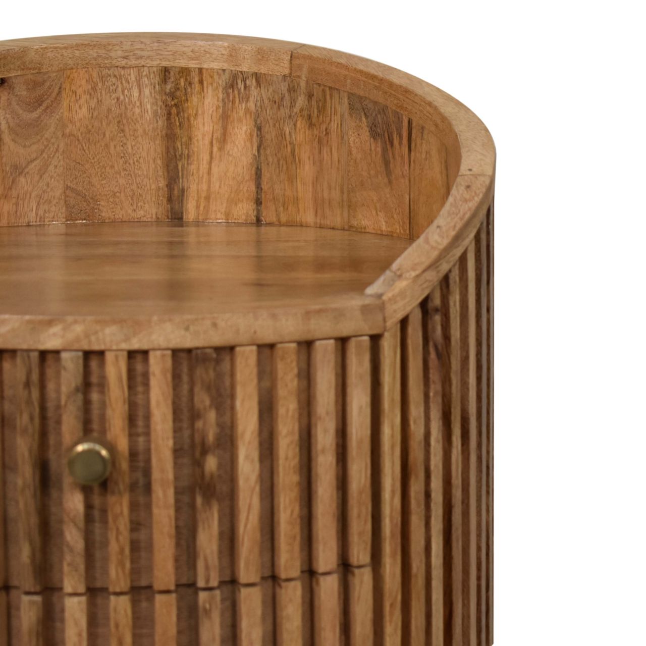 Solid Mango Wood Oak Finished 4 Drawer Line Carved Bedside - Image 4
