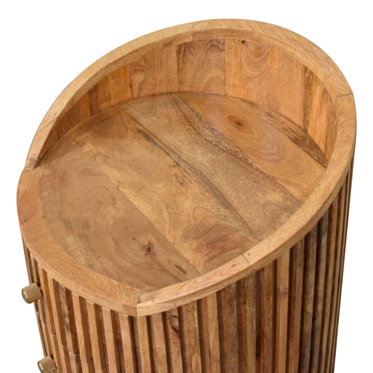Solid Mango Wood Oak Finished 4 Drawer Line Carved Bedside - Image 5