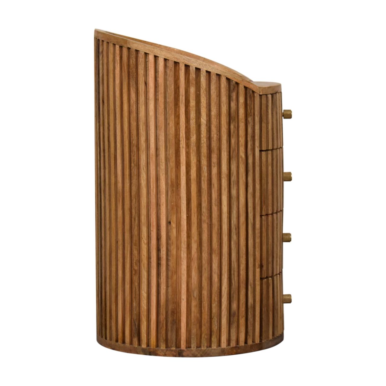 Solid Mango Wood Oak Finished 4 Drawer Line Carved Bedside - Image 8