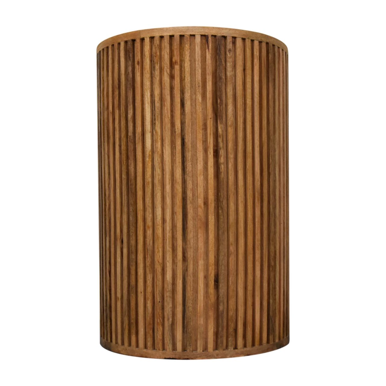 Solid Mango Wood Oak Finished 4 Drawer Line Carved Bedside - Image 9