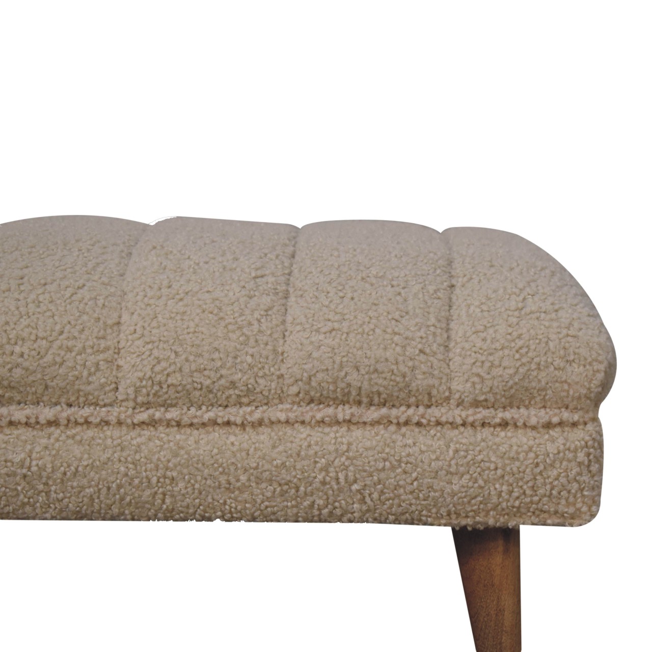 Solid Mango Wood Natural Finish Cream Boucle Upholstered Puffer Bench - Image 4