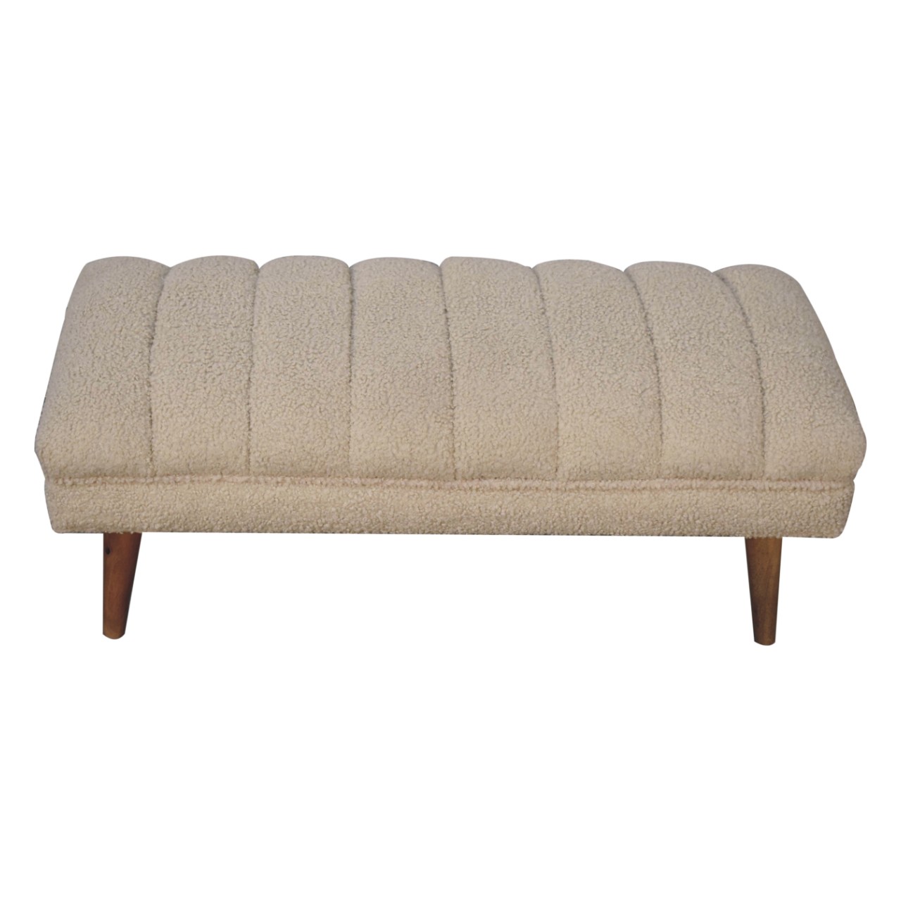 Solid Mango Wood Natural Finish Cream Boucle Upholstered Puffer Bench - Image 5