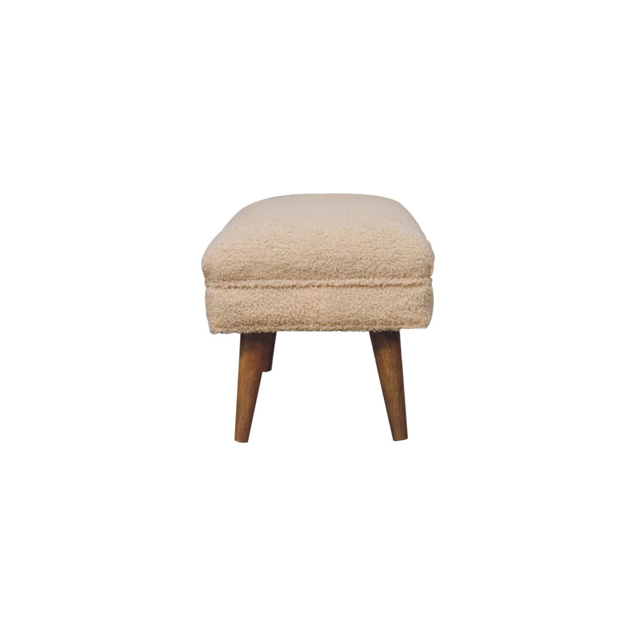 Solid Mango Wood Natural Finish Cream Boucle Upholstered Puffer Bench - Image 9