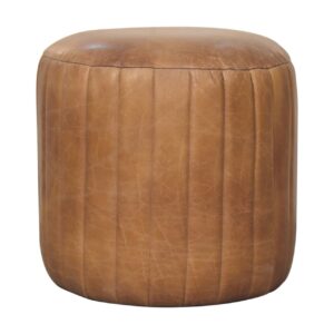 Solid Mango Wood Tan Buffalo Leather Finished Footstool