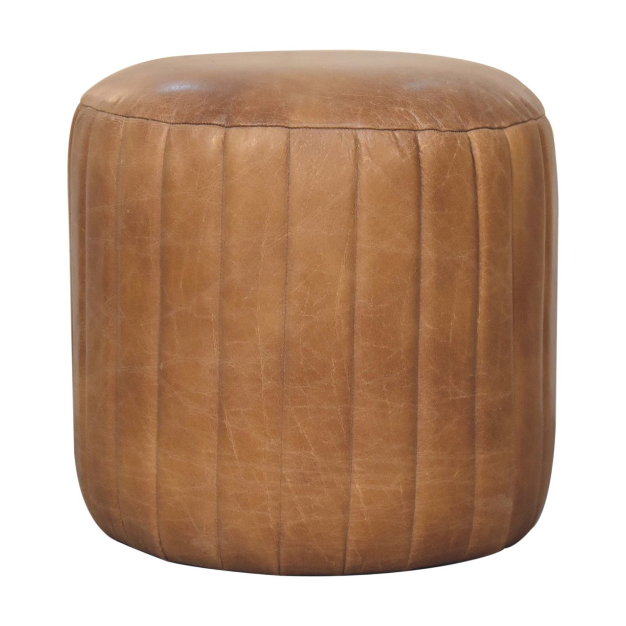 Solid Mango Wood Tan Buffalo Leather Finished Footstool
