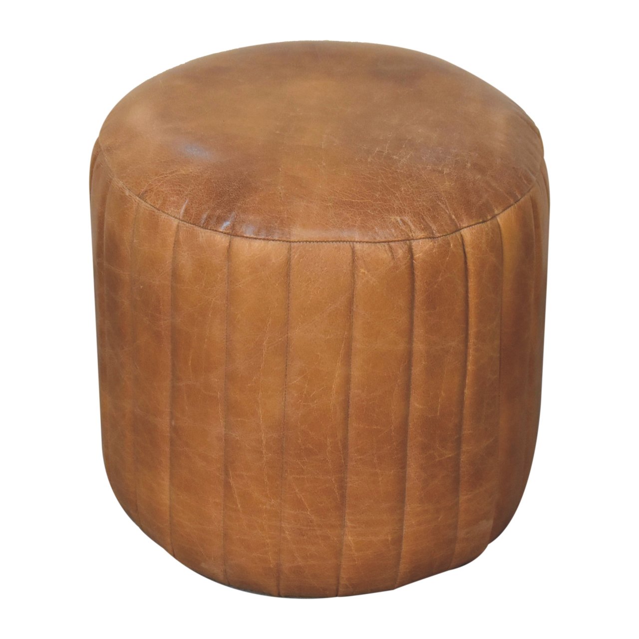 Solid Mango Wood Tan Buffalo Leather Finished Footstool - Image 3