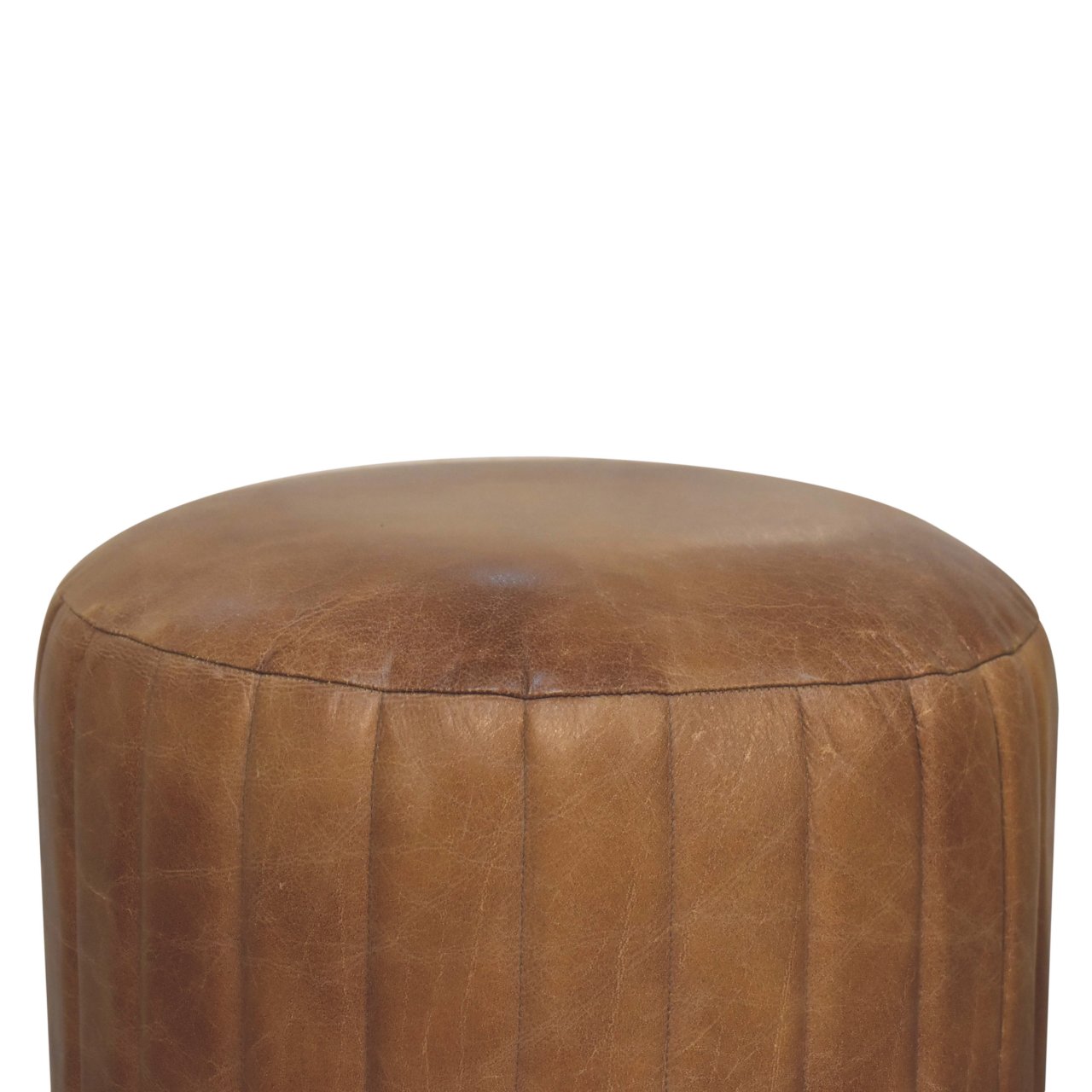Solid Mango Wood Tan Buffalo Leather Finished Footstool - Image 2