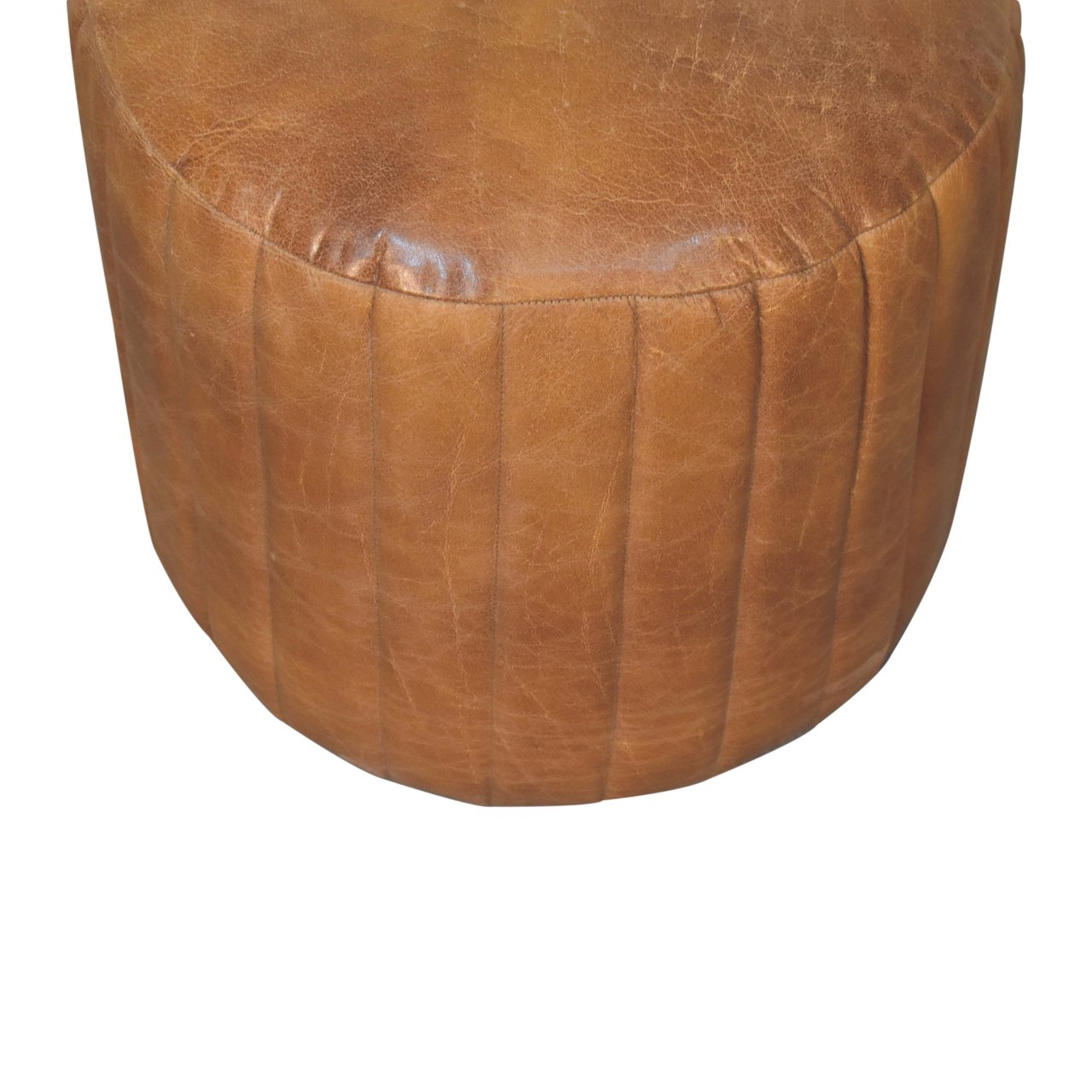 Solid Mango Wood Tan Buffalo Leather Finished Footstool - Image 4